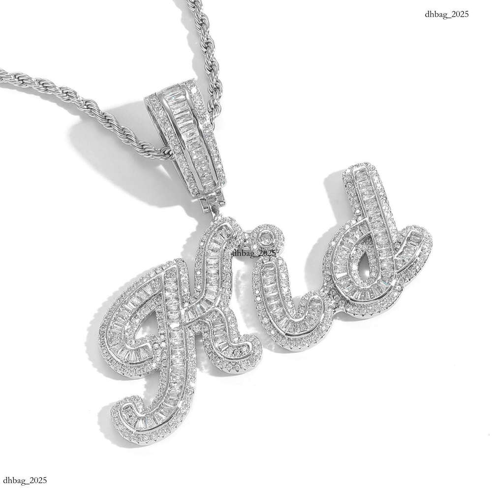 Hip Hop Patchwork Pendant Inlaid with Moissanite chain Trapezoidal Signature Uppercase and Lowercase Letter Necklace Personalized Rap Accessories