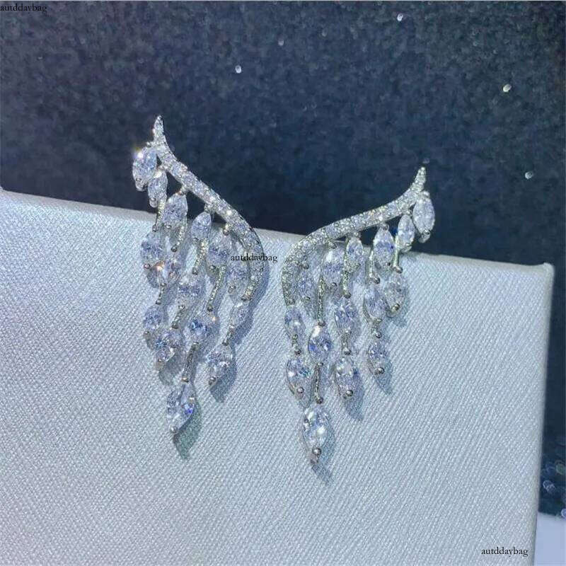 Top Sell Unique Dangle Earrings Jewelry Sterling Sier&Gold Flill Full Marquise Cut White Topaz CZ Dia Gemstones Party Women Angle Earring Gift