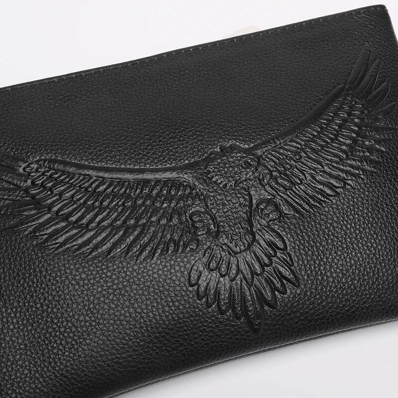 FEIDIKABOLO Genuine Leather Clutch Wallet Long Fashion Em Eagle Man Purse Classic Design Male Mobile Cash Bag
