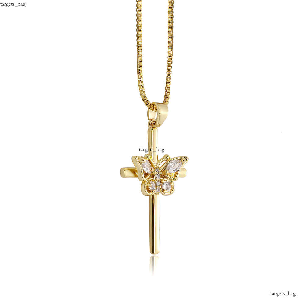 Unique Design Butterfly Cross Pendant Moissanite chain Micro-inlaid Fashionable Niche Necklace