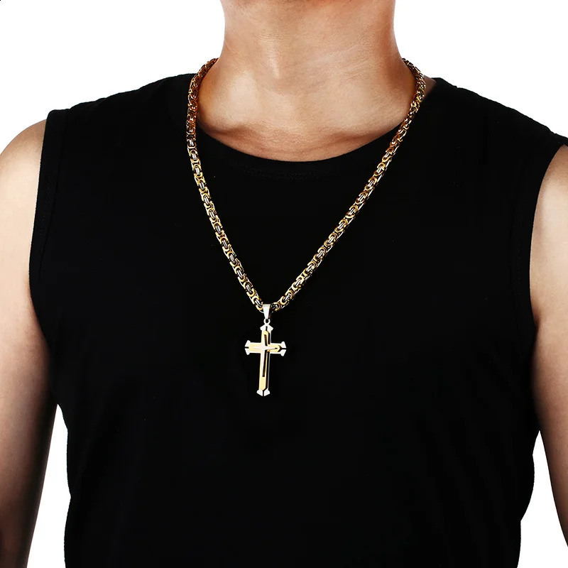 Orthodox Stainless Steel Jesus Cross Long Necklace Men Necklace Pendant Lucky Amulet Jewelry Birthday Gift 250805