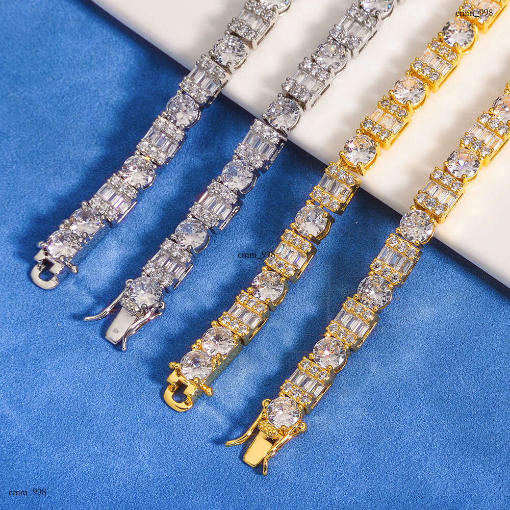 Hip-Hop 6.5mm Clasp Square Round Mixed Zircon Versatile High-End Men's Bracelet