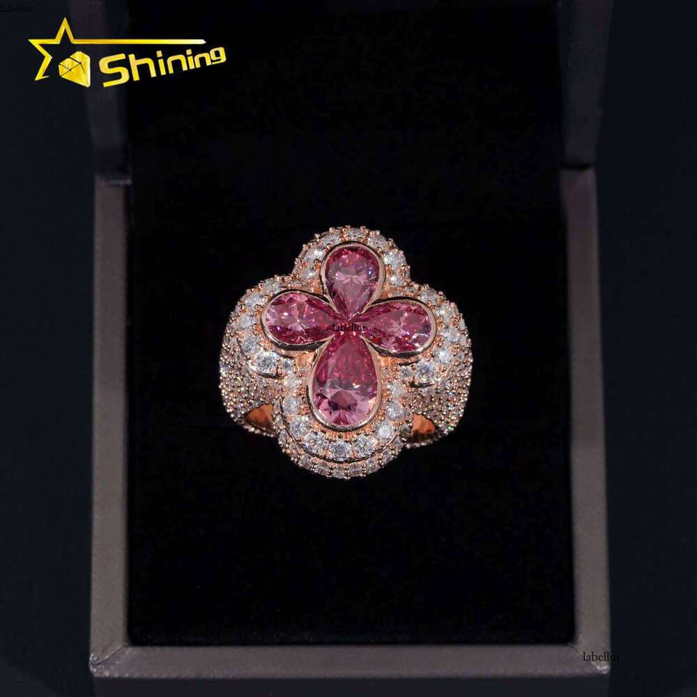 Style VVS Men's Silver Ice Out Cross Pink Pear Cut Moissanite Hip-Hop Ring