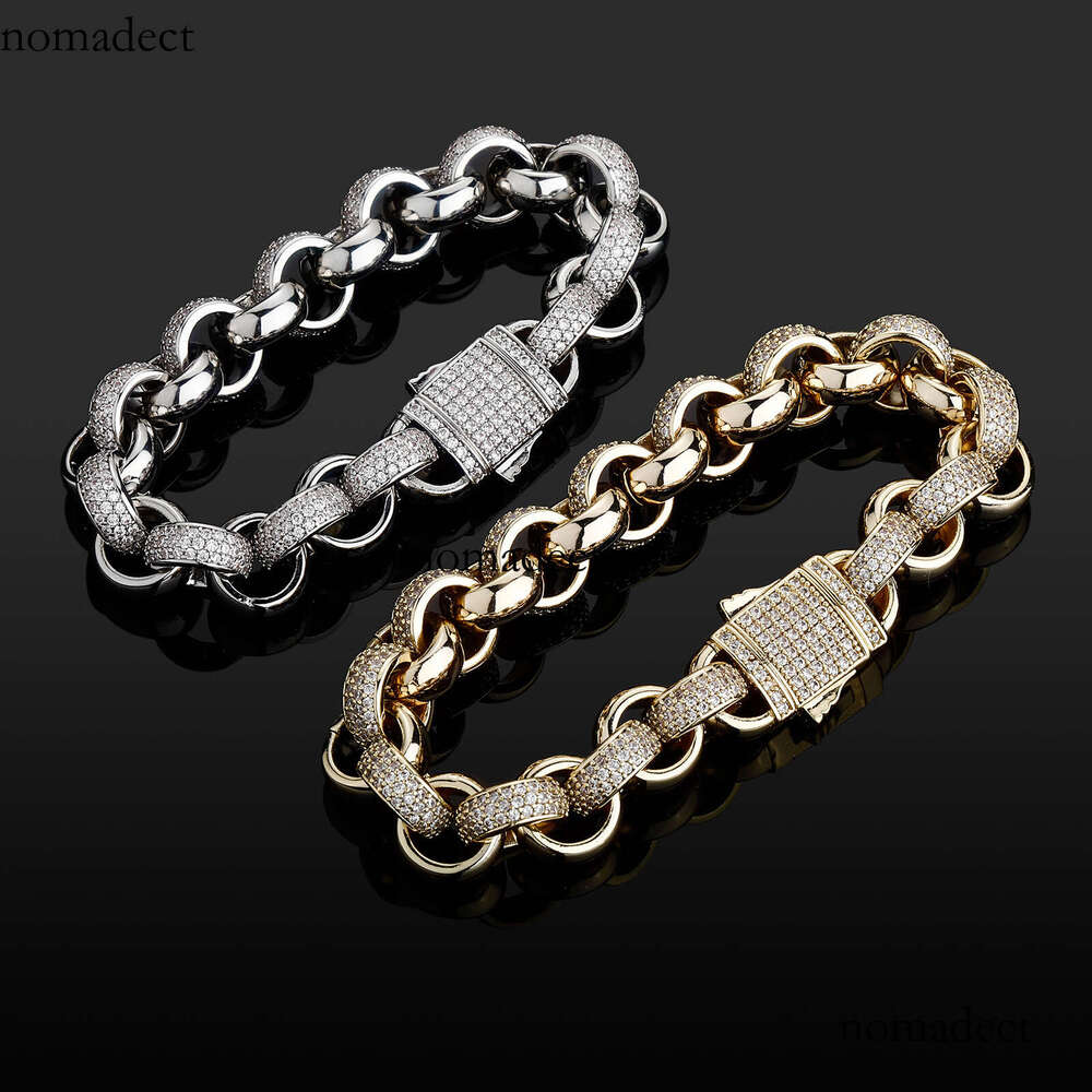 Full Zircon Splicing Smooth Circle Spring Buckle Hip-Hop Bracelet Unisex Personality Jewelry Accessories