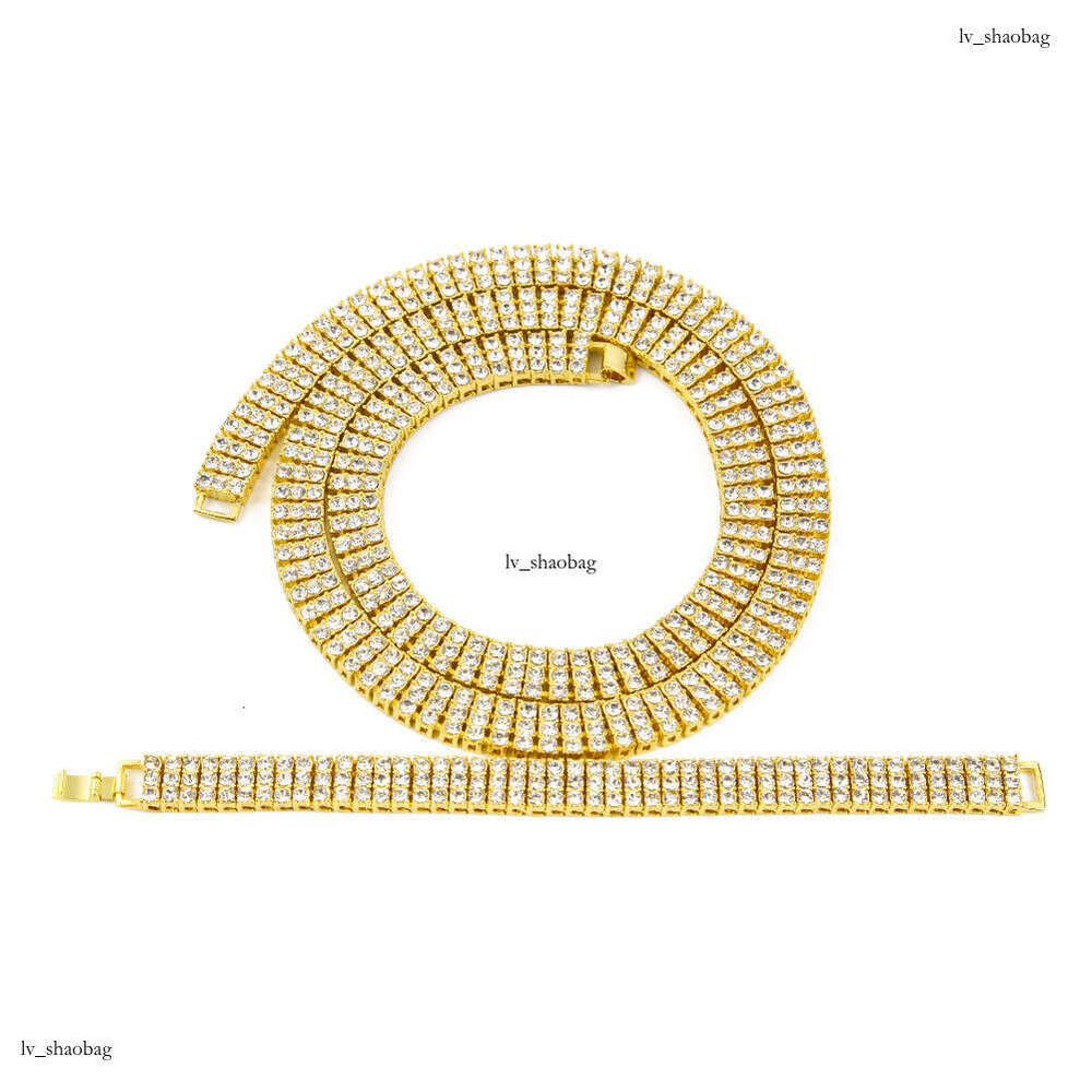 3 Drainage Drill Necklace with Inlaid Dia Bracelet Zinc Alloy Men's Hip-Hop Hot-Selling Jewelry Accessories