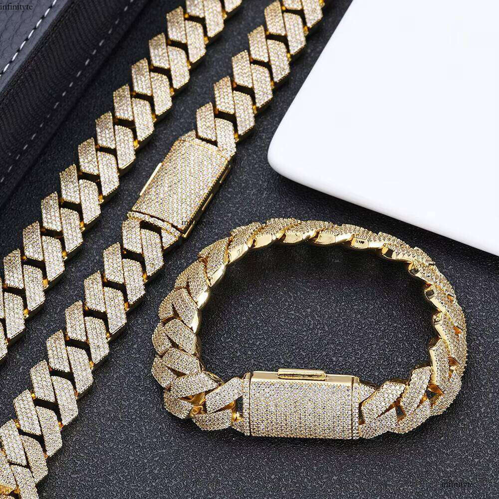 NUOYA Hip Hop Jewelry White Gold Miami Link for Women 15mm 4 Rows Iced Out Dia Prong Cuban Chain Bracelet