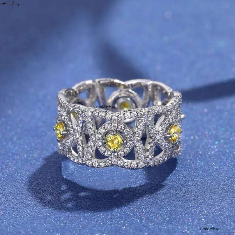 2021 Top Selling Choucong Wedding Rings Original Jewelry Real Sterling Sier Yellow Topaz CZ Dia Lace Eternity Women Engagement Band Ring Gift