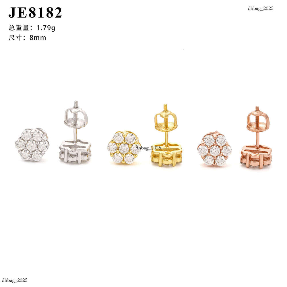8.0mm Creative Flower Style Sier Moissanite Unisex Hip-Hop Earrings Personality Accessories