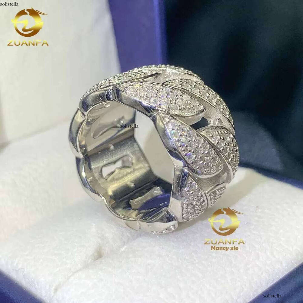 Hip Hop Cuban Men Women Fine Jewelry Iced Out Gold Plated Sterling Sier VVS Dia Moissanite Ring