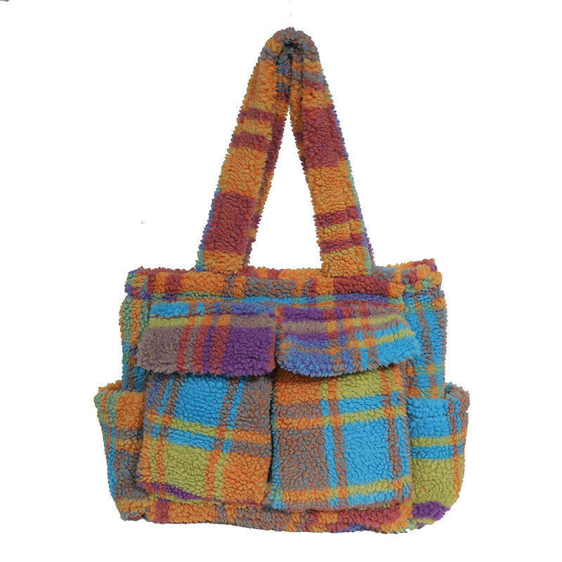 Designer Bags Autumn And Winter New Plush Lamb Wool Fashion Plaid Shoulder Handheld Tote Large Capacity Underarm Bag