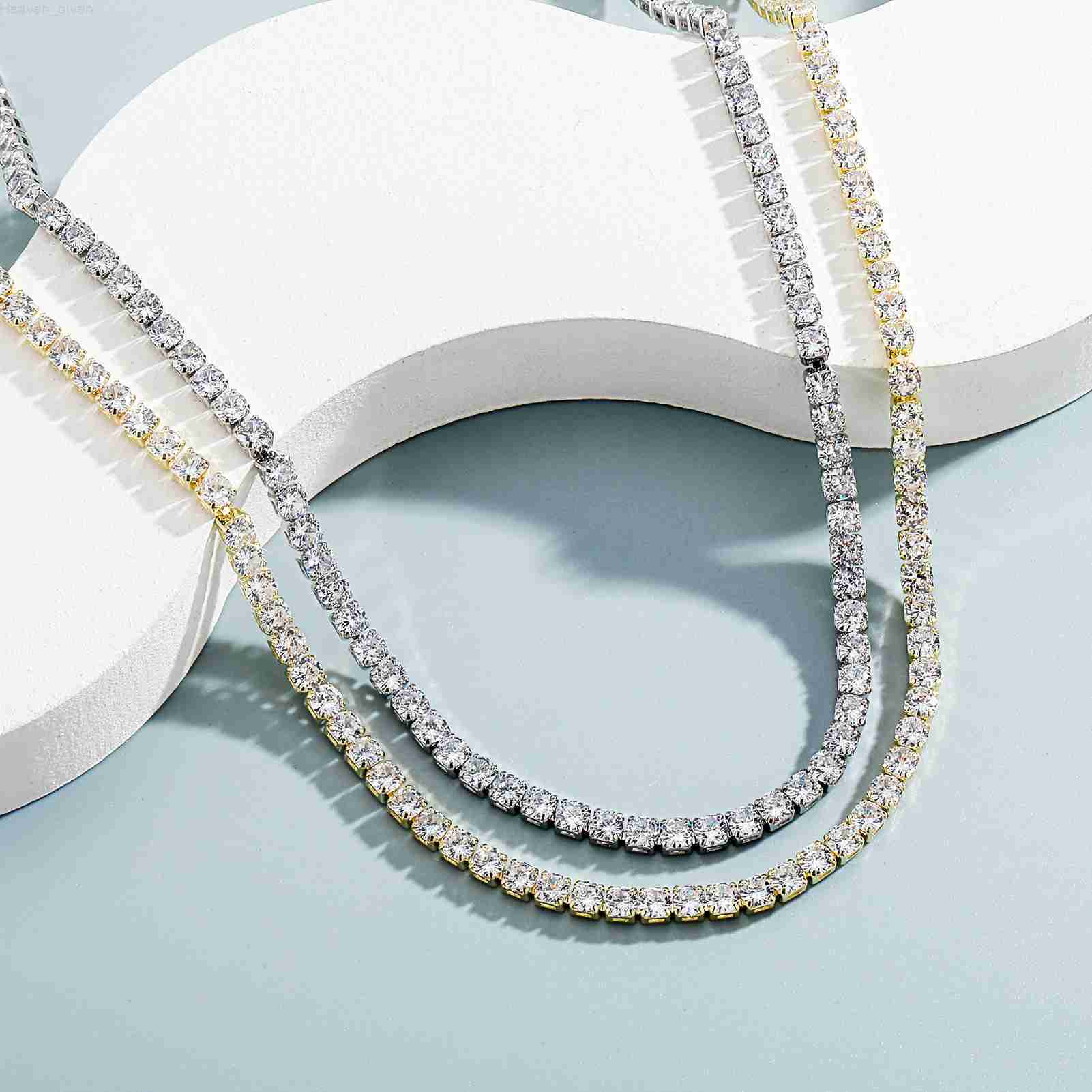 Trendy European American Hip-Hop Tennis Chain Necklace Super Shiny Ins Autumn Zircon Copper Inlaid Diamonds Popular Fashion