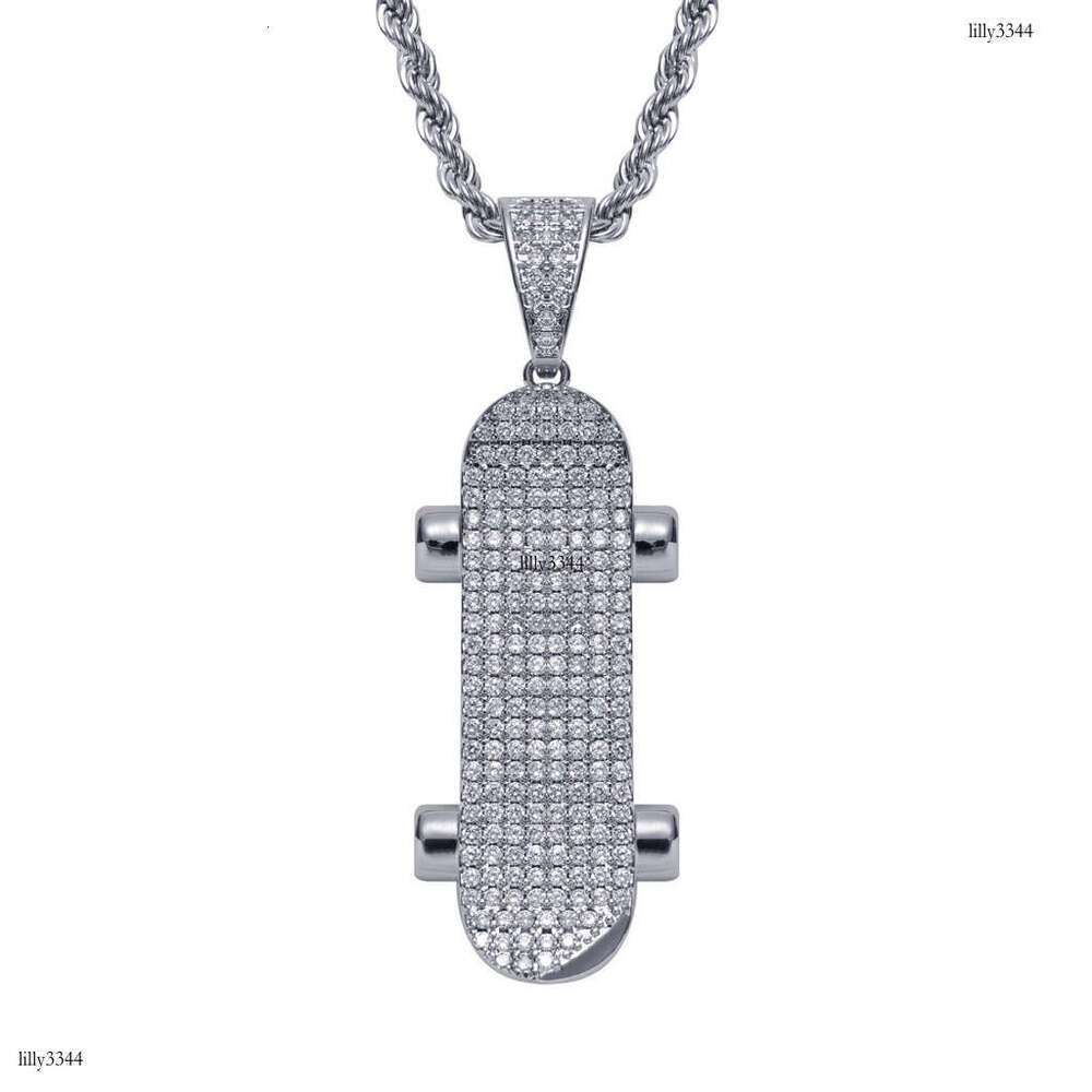 Men Skateboard Pendant Hip Hop Necklace Micro Paved Moissanite chain Personality Trendy Brand Cool Jewelry