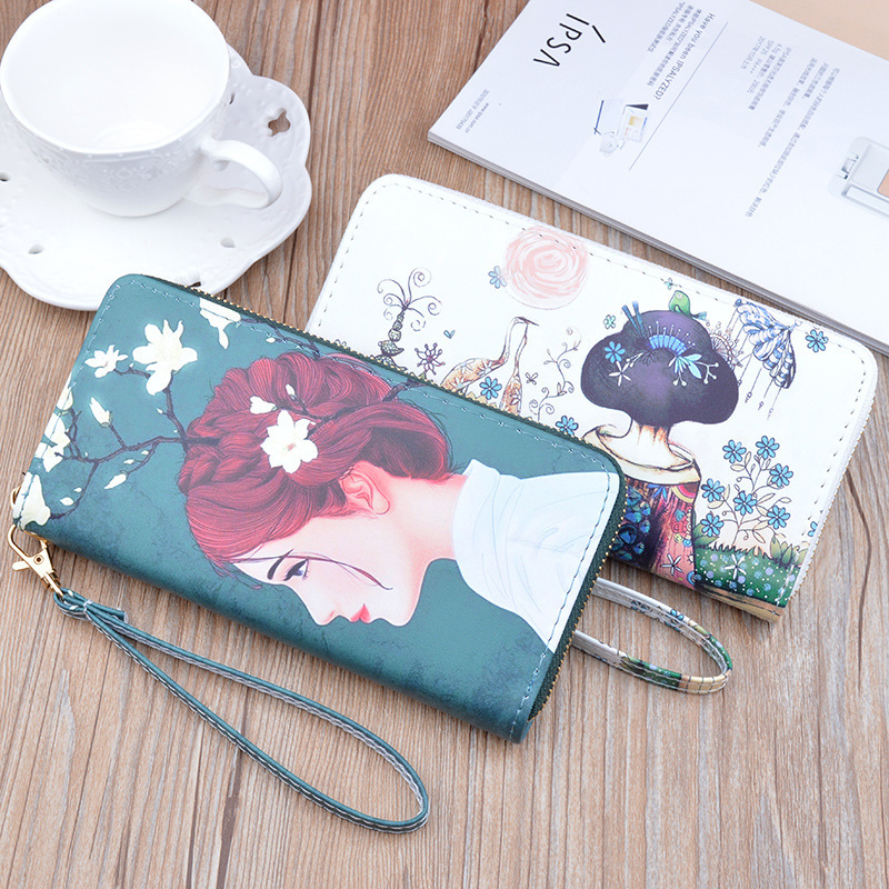 New Women's Wallet Luxury Bag Long Zipper Clutch Soft Leather Korean Style Printed Fashion Student Designer Bag Coin Purse Phone Bag