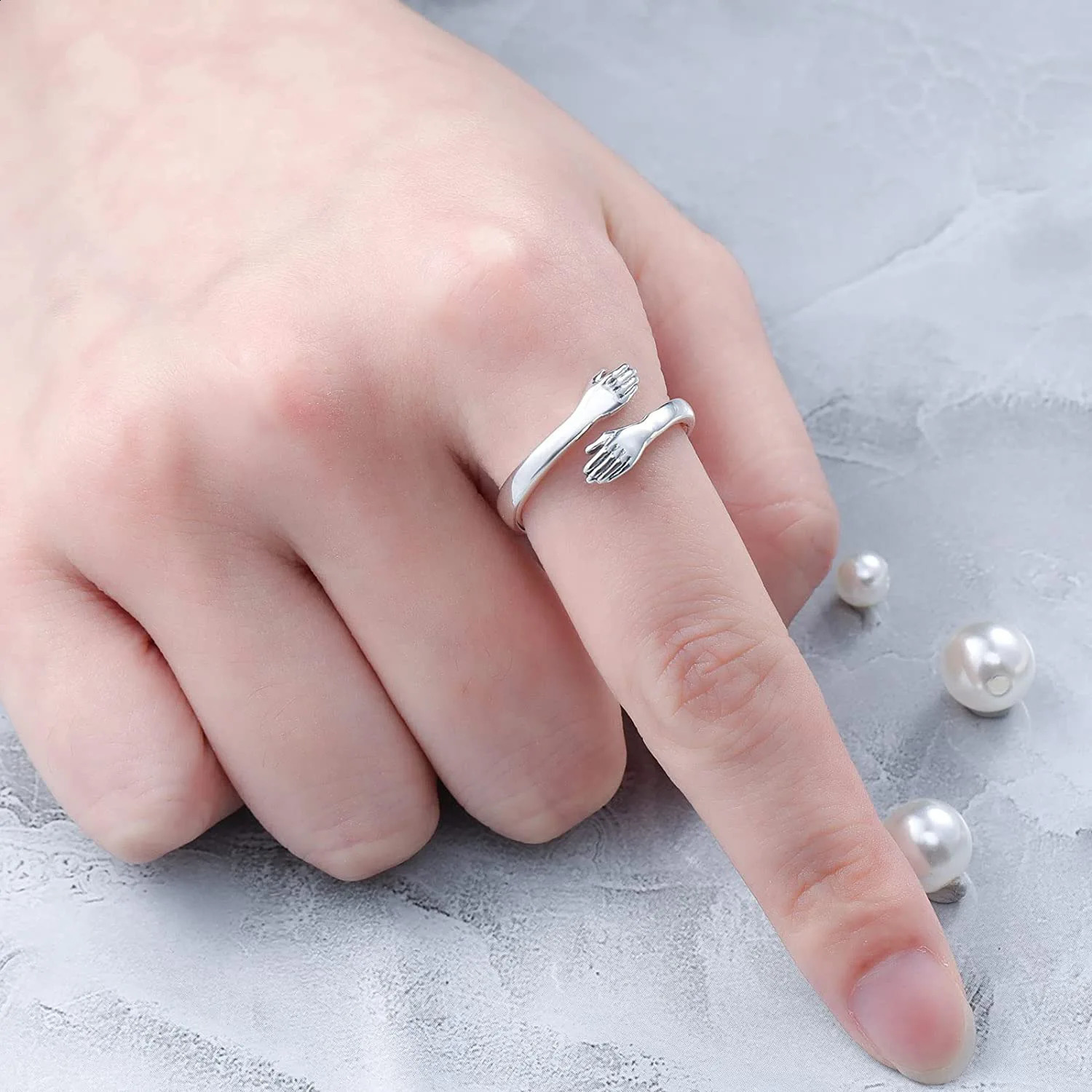 Romantic Hand Hug Rings Gold Silver Color Adjustable Couple Finger Ring Fashion Jewelry For Lovers 250805