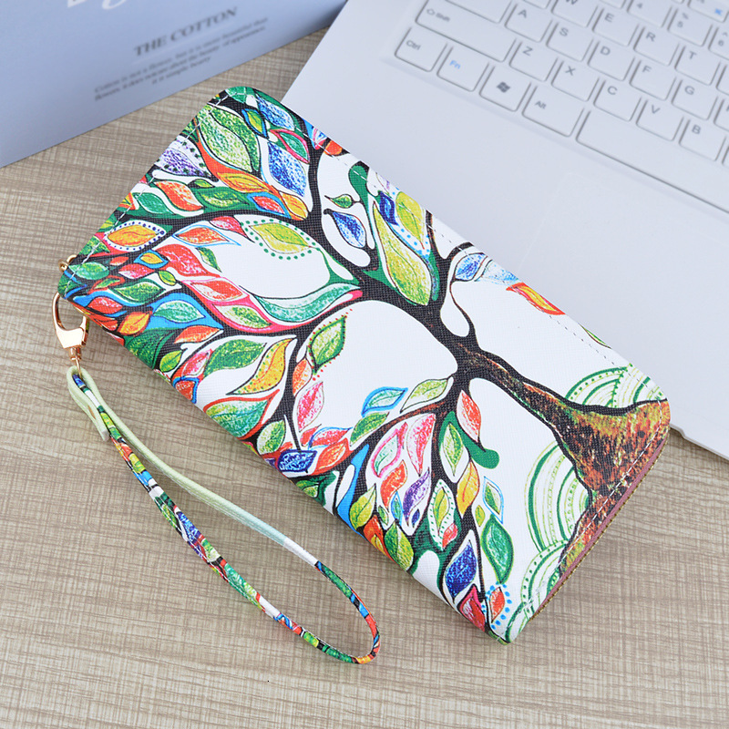 New Women's Wallet Long Zipper Clutch Soft Designer Bag Leather Fashion Cross Pattern Print Student Coin Luxury Bag Purse Phone Bag