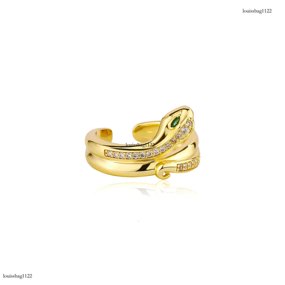 Unique Zircon Green Eye Snake-Shaped Open Minimalist Style Light Luxury Personality Trend Small Snake Ring