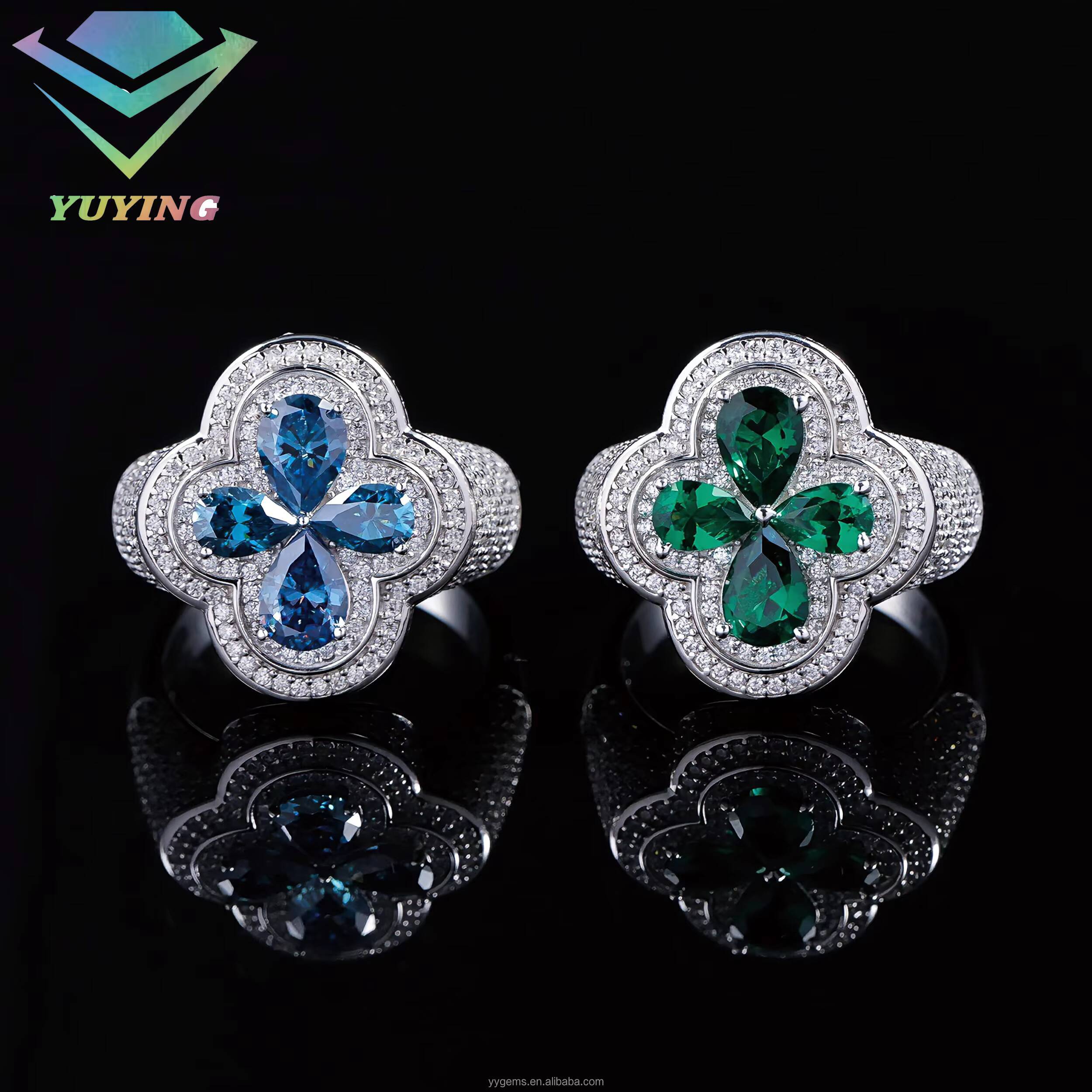 Fashion Clover Mossanite Ring Fine Jewelry 925 Sterling Silver Hip Hop Ring for Men Women VVS Moissanite Diamond Cuban Ring