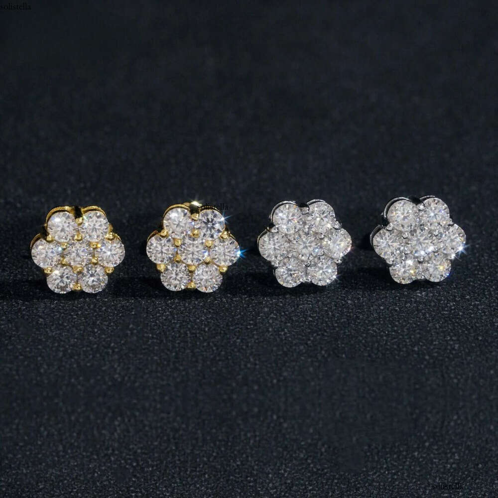 Hot Sale Pass Tester Hip Hop Sier Gold Plated Flower VVS Moissanite Dia Stud Earrings