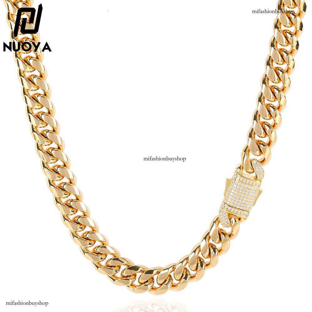 Hip Hop Titanium Jewelry Moissanite chain Spring Clasp Sterling Silver Cuban Chain Gold Necklace for Men