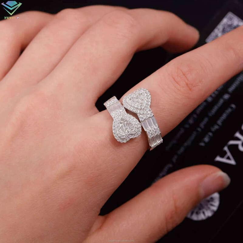 Heart Style Baguette Cut Mossanite Hip Hop Jewelry Solid Sier for Men Women VVS Moissanite Dia Cuban Ring