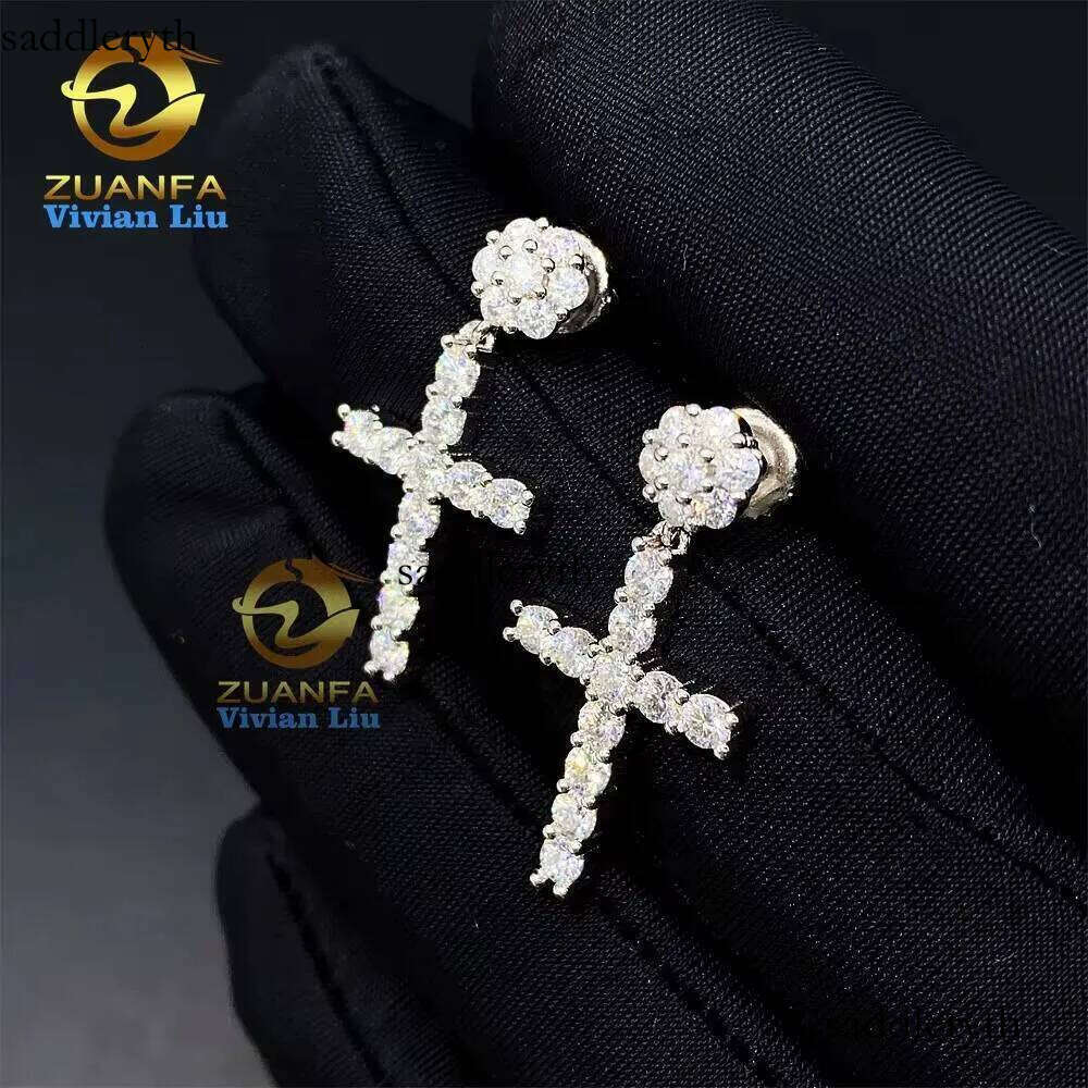 High Quality Gold Plated Sterling Sier Fine Jewelry Shiny Vvs Moissanite Dia Earrings