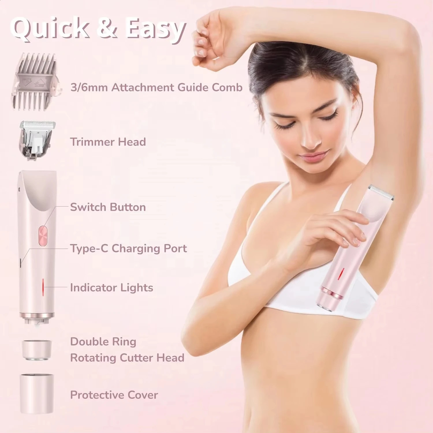 2-in-1 Woman Hair Removal Electric Razor Device Portable Hair Removal Knife Cordless Painless Body Groomer Bikini Trimmer 250805