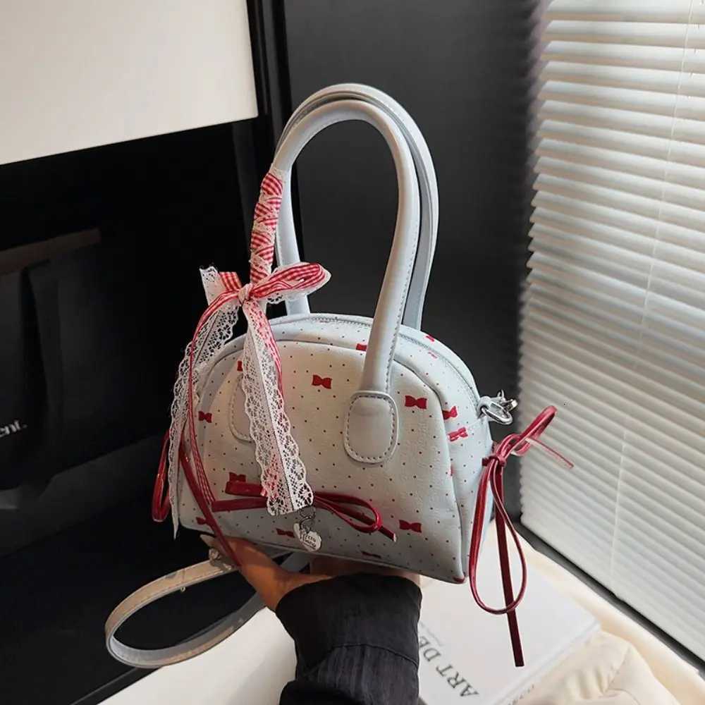 Vintage French Style Bow Ribbons Bowling Bag Elegant Large Capacity Boston Shoulder Bag Casual Lace Ribbon Women Handbags Travel Z250809
