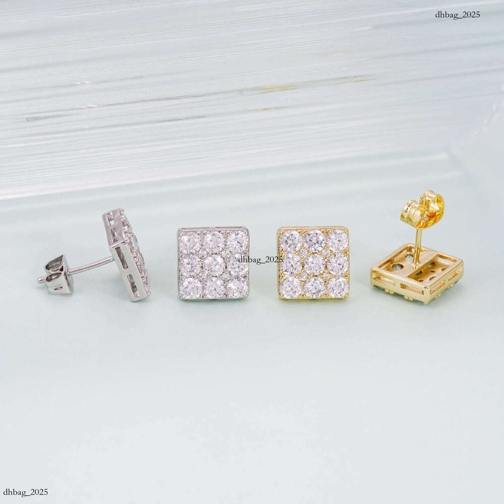 Hot Selling Sier Inlaid Moissanite Princess Cut High-End Unisex Hip-Hop Earrings
