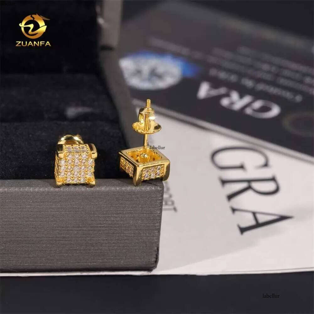 Fine Jewelry Fully Iced Out Square Earring Sier Hip Hop Screw Back VVS Moissanite Earrings for Men