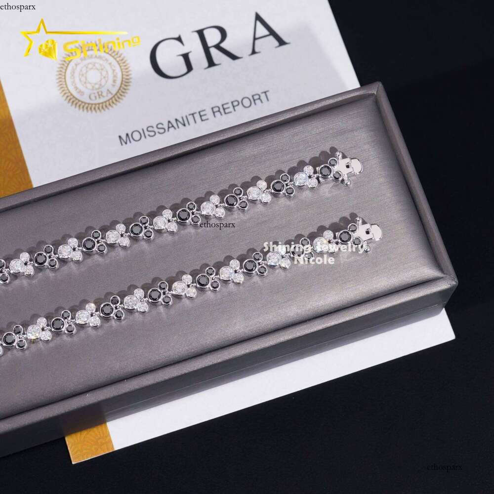 New Design Cute Black Mixed White Dia Custom Fashion Sterling Sier Moissanite Bracelet
