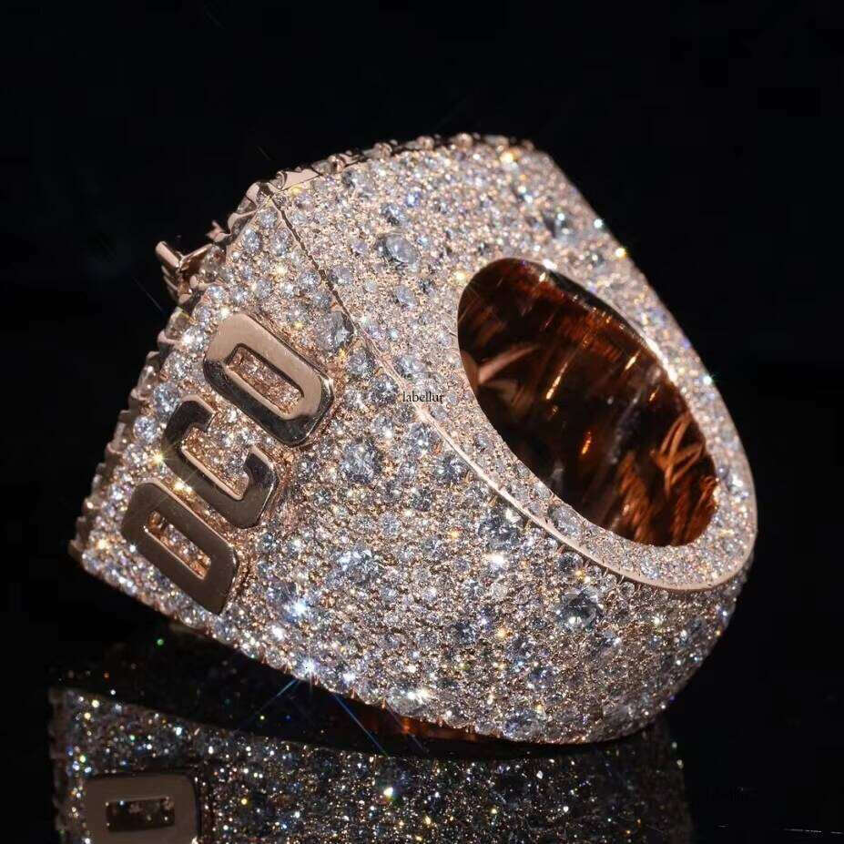 Stylish Men Jewelry Made Rose Gold Moissanite Dia Championship Ring With Custom