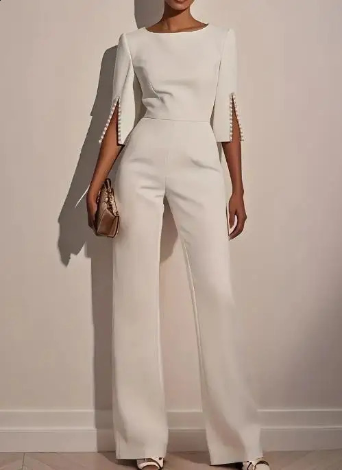 Female Elegant Long Jumpsuits 2025 Selling Spring Summer Solid High Waist Beaded Decor Slim Jumpsuit for Womens Clothing 250731