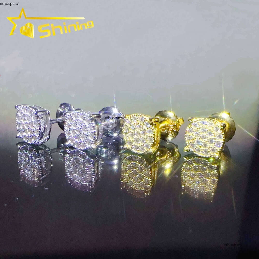 Style high quality real gold plated 4 claws round moissnaite stud earrings pass dia tester