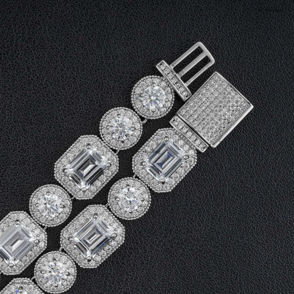 New 12mm Square Round Sterling Silver Moissanite chain Ice Sugar Chain Hip Hop Personality Trendy Men's Necklace