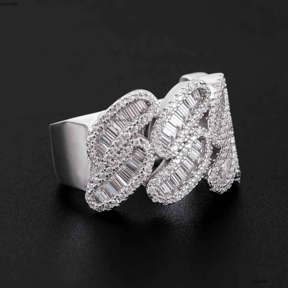 New Hip Hop Sier Set D-Color Ladder Square Mozambique Ring for Men and Women in Ins Fashion Trend Full Dia