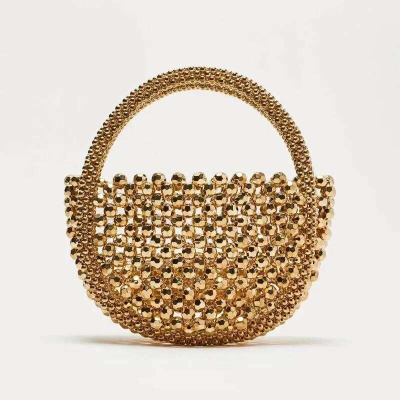 Women Handmade Woven Hand Exquisite Hollow-out Beaded Bag Female Party Small Handbag