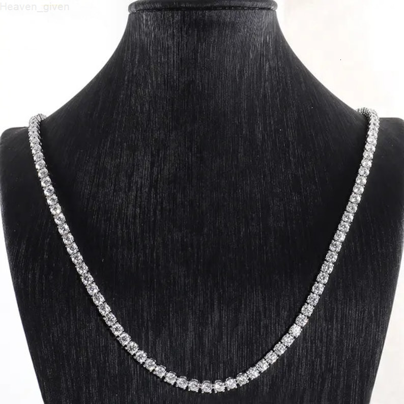 Moissanite Tennis Chain Necklace 925/18k White Gold Certified 3mm 4mm 5mm Moissanite Tennis Necklace Fine Jewelry Gifts for Her