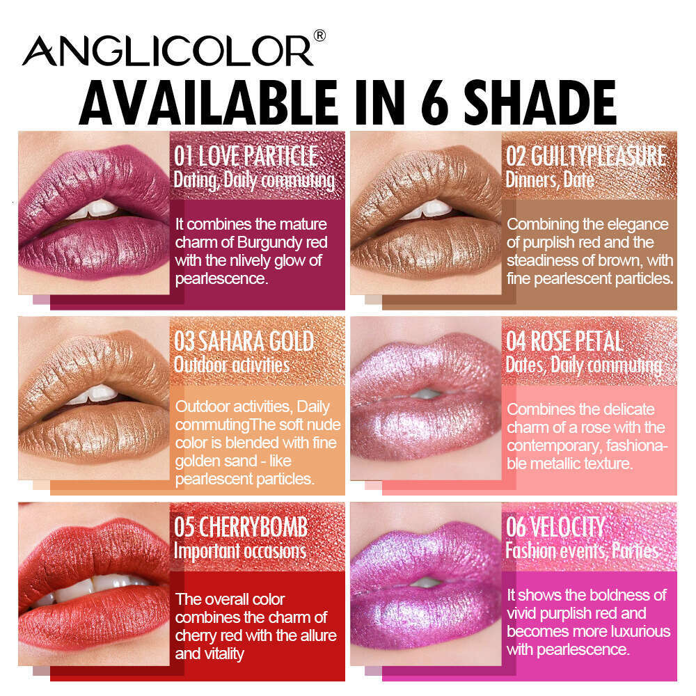 Makeup Pearlescent Set 6-Pack Waterproof Fine Shimmer Non-Stick Cup Lipstick Kit Free shipping