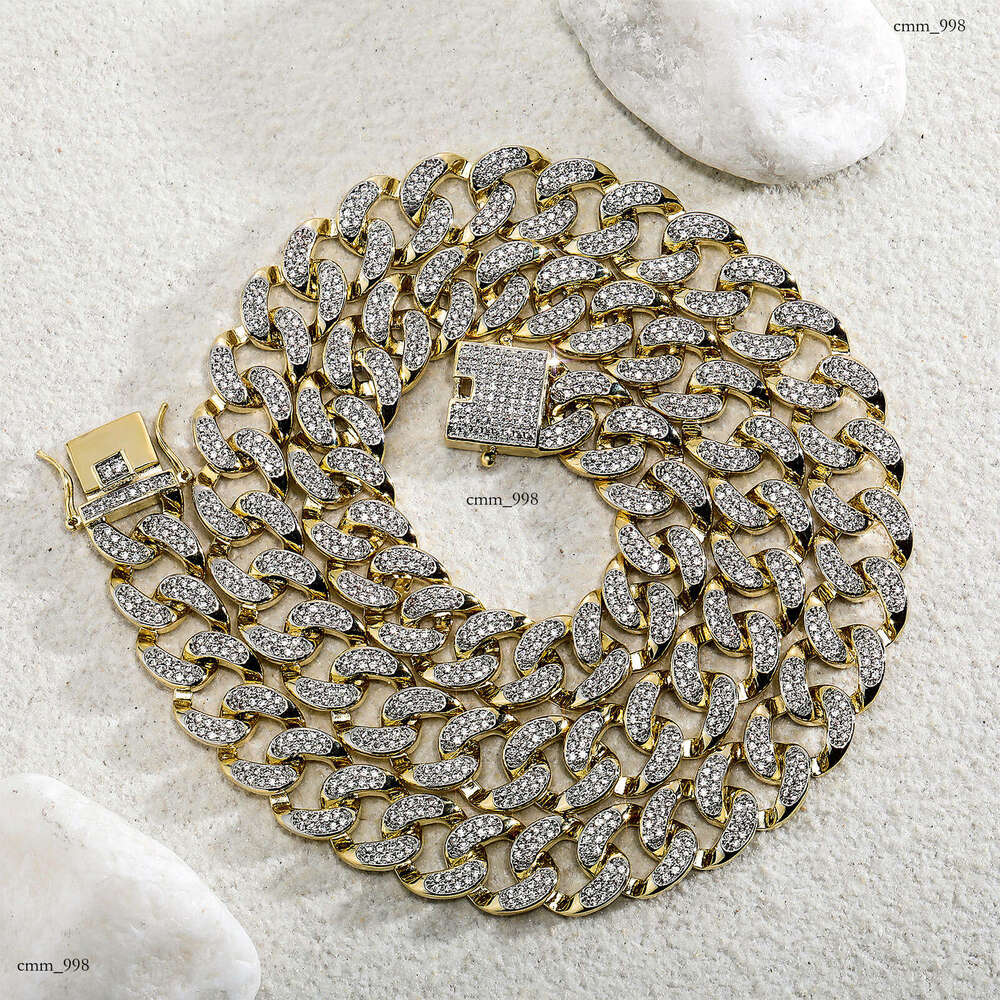 Full Dia 14MM Cuban Chain Hip Hop Necklace Jewelry Sterling Silver Inlaid Moissanite chain Men's Punk