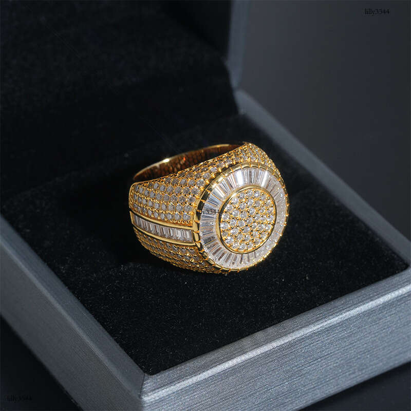 ICED OUT New Men's Ring Moissanite Full Inlay Silver Plated Trendy Brand Jewelry