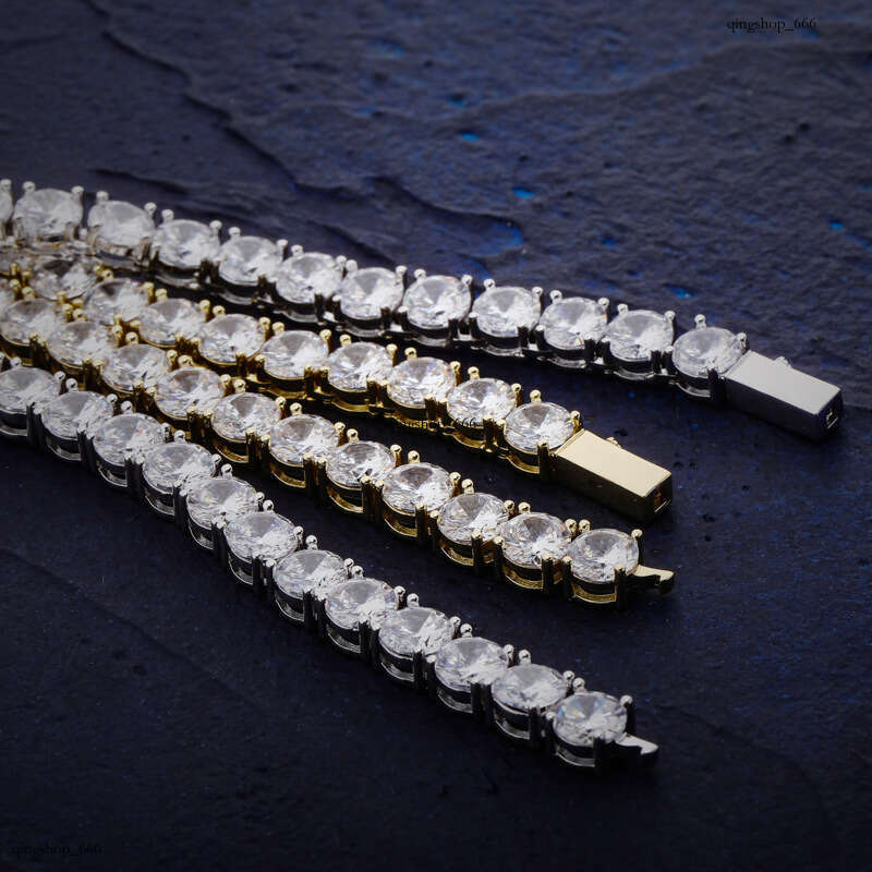 Sterling Silver Zircon Tennis Chain Necklace 3-5mm Spring Clasp Hip Hop Unisex Personality Trendy Bracelet