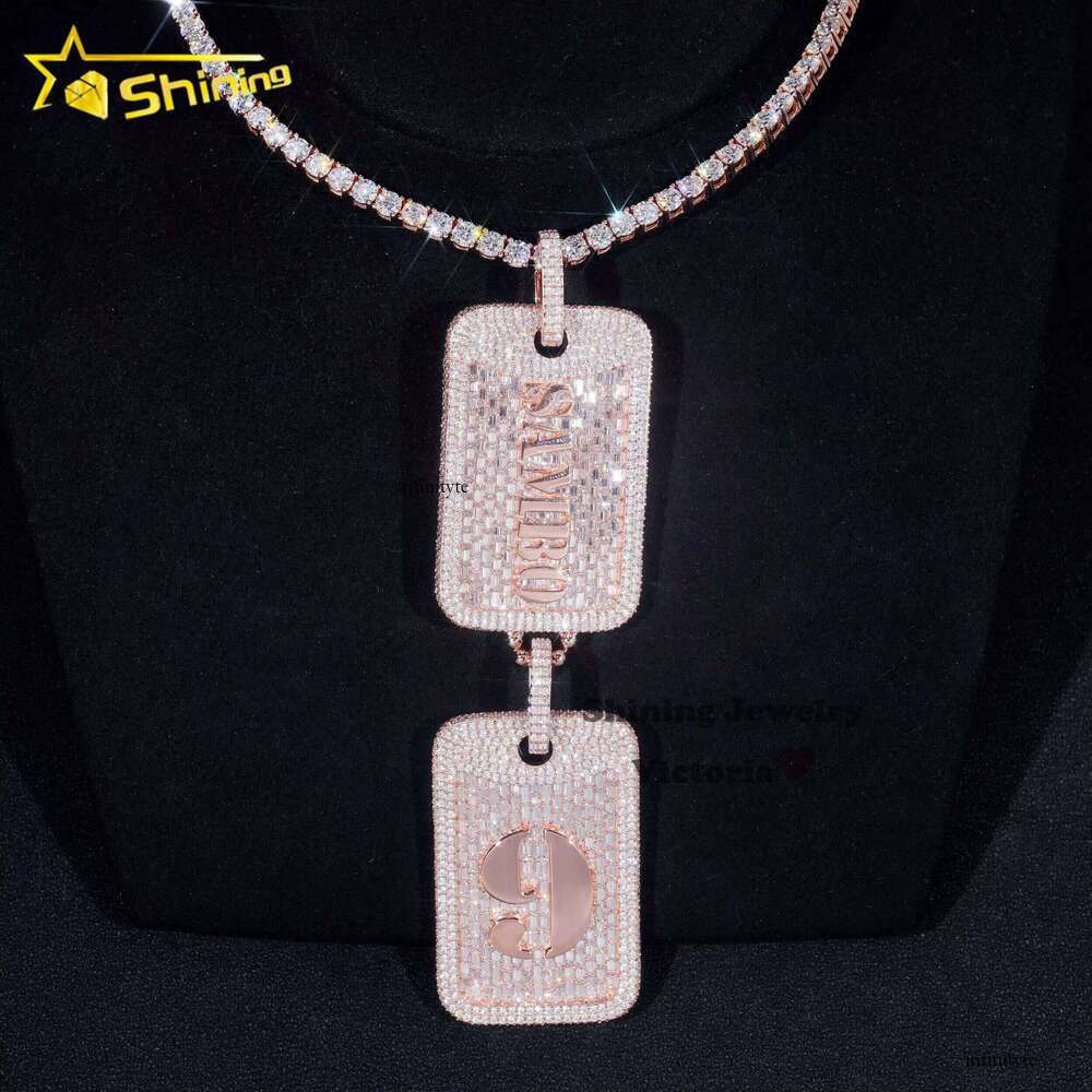 Trendy Custom Tap Hip Hop Jewelry Iced Out Sterling Sier Moissanite Dog Tag Pendant