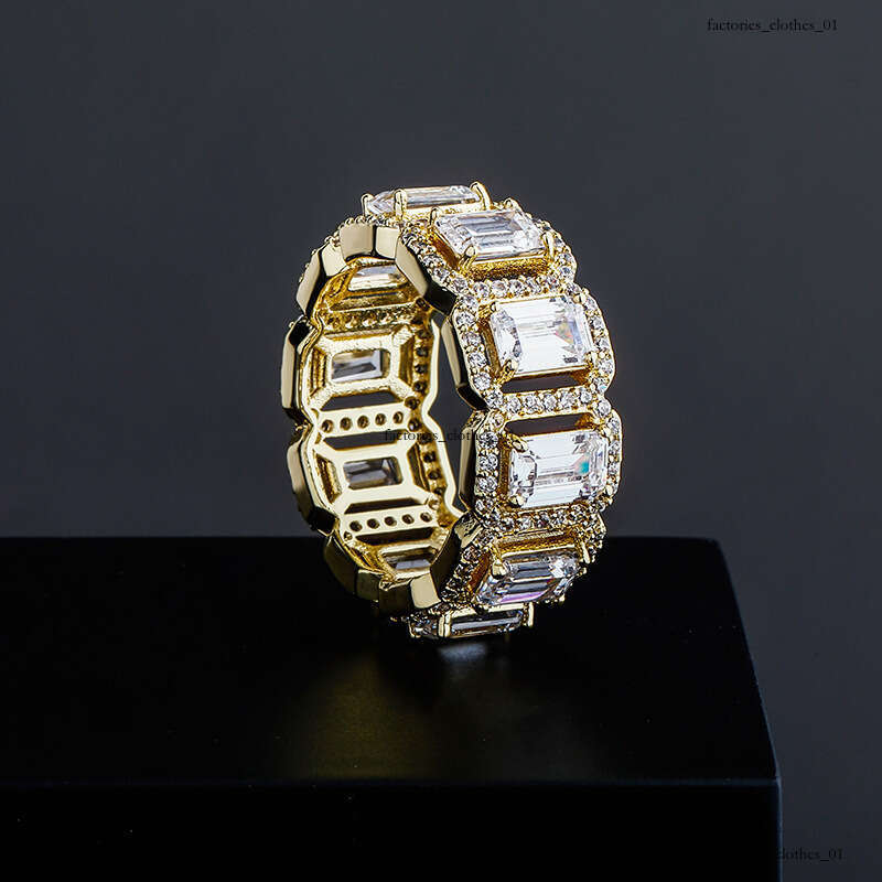 Rectangular Zircon Hip Hop Men's Full Band Ring