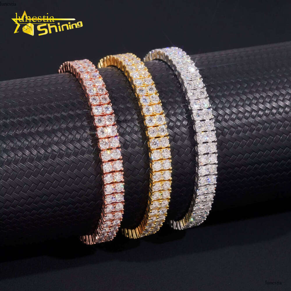 2rows Moissanite 6.6mm Bracelets Gold Plater Fine Jewelry Sterling Sier Tennis Chain Bracelet Hot Sale Design