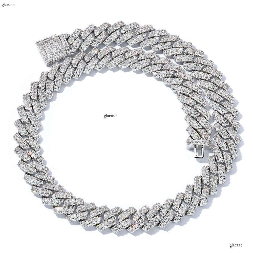 Hip Hop 14mm Micro Inlaid Moissanite Iced Out VVS Rhombus Cuban Chain Personality Men's Necklace