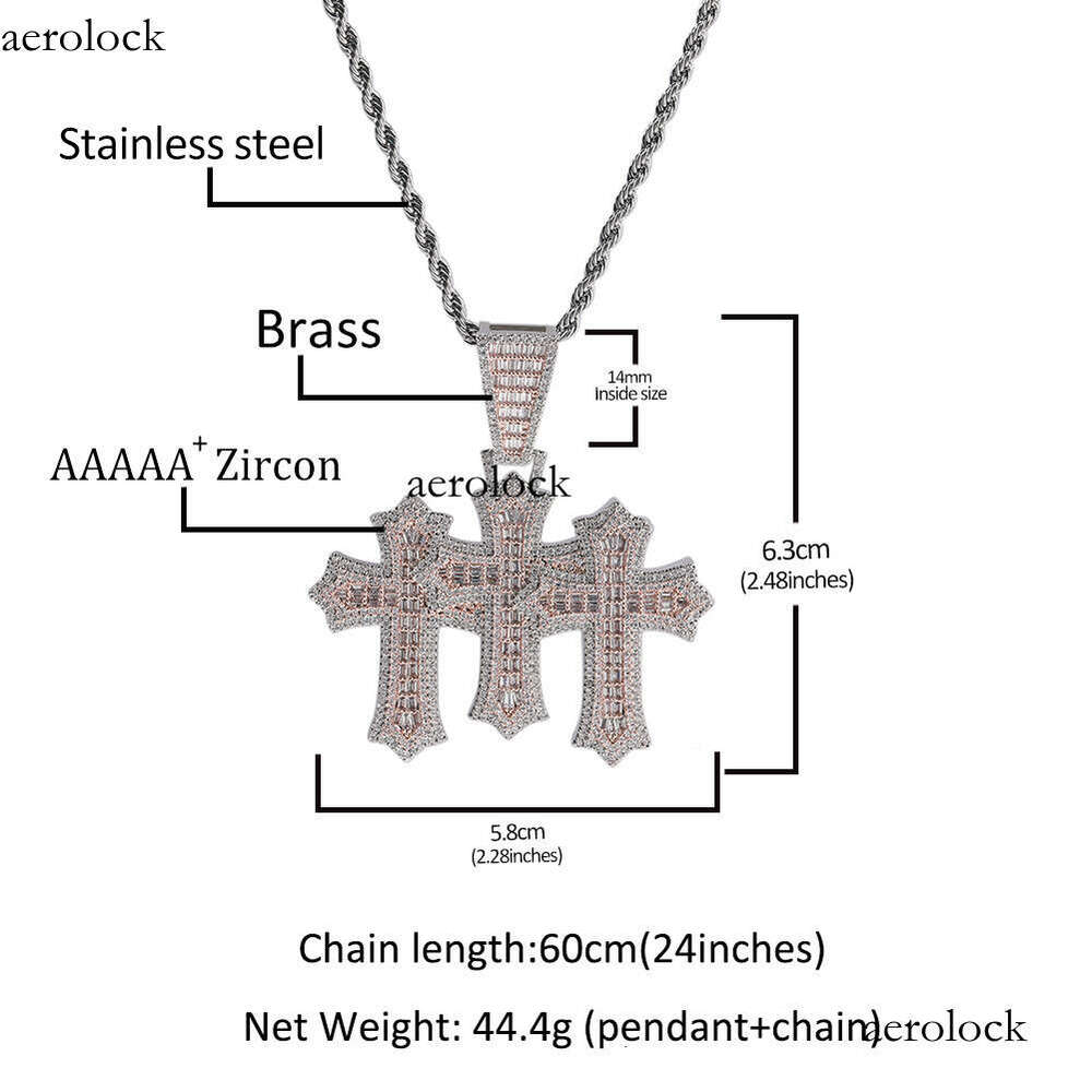 Classic T Cubic Moissanite chain Cross Pendant Fashion New Hip-Hop Trendy Cool Necklace Men's Rap Versatile Accessories