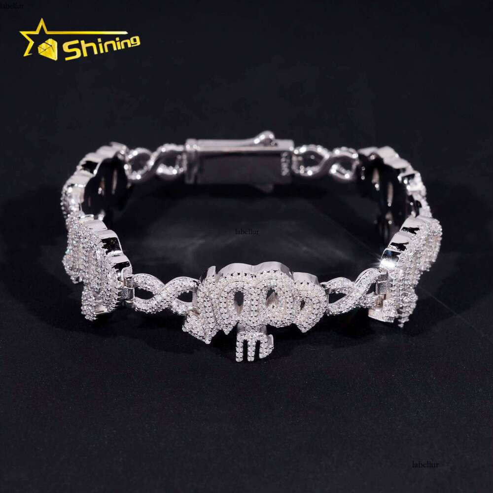Fashion Fine Sterling Sier Vvs Moissanite Lab Dia Hip Hop Iced Out Jewelry Cuban Link Chain Bracelet Men