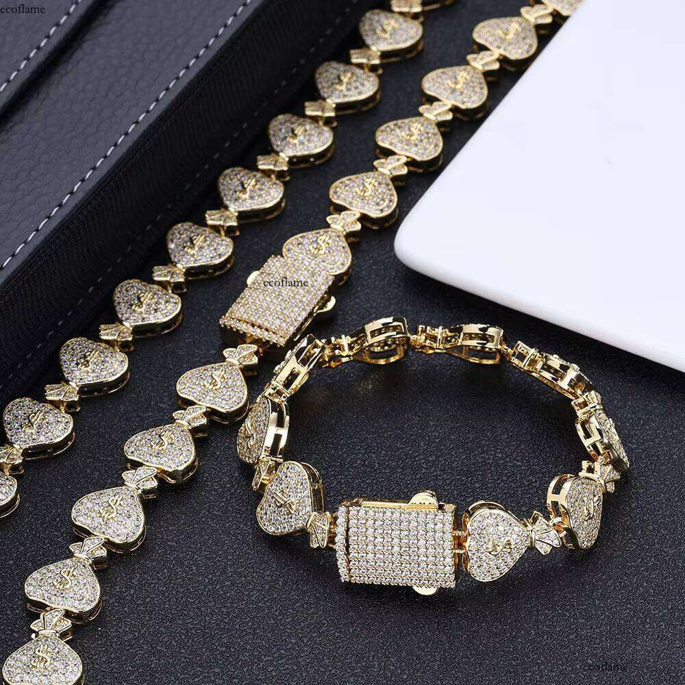 NUOYA Women's Dia Sier Gold Color Micro Pave Shiny Zircon Iced Jewelry Money Bag Link Chain Bracelet