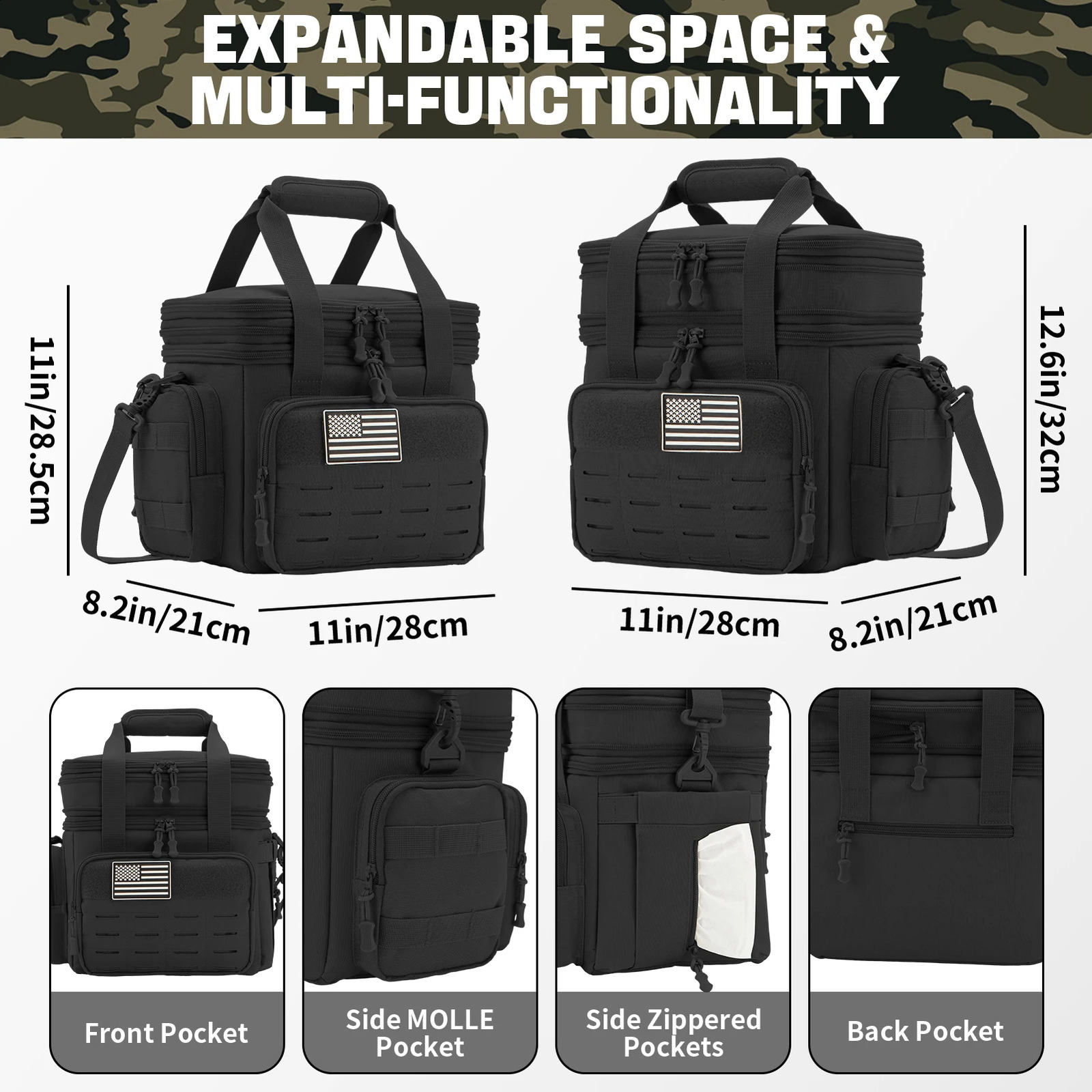 18L Tactical Lunch Box for Men Expandable Heavy Duty Insulated Cooler Bag Leakproof Thermal Bag Work Camping Outdoor Picnic 250804