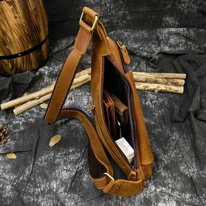 Retro Style Genuine Crossbody Bags Men Male Single Shoulder Leather Sling Bag Fashion Outdoor Chest Pack Anti Theft